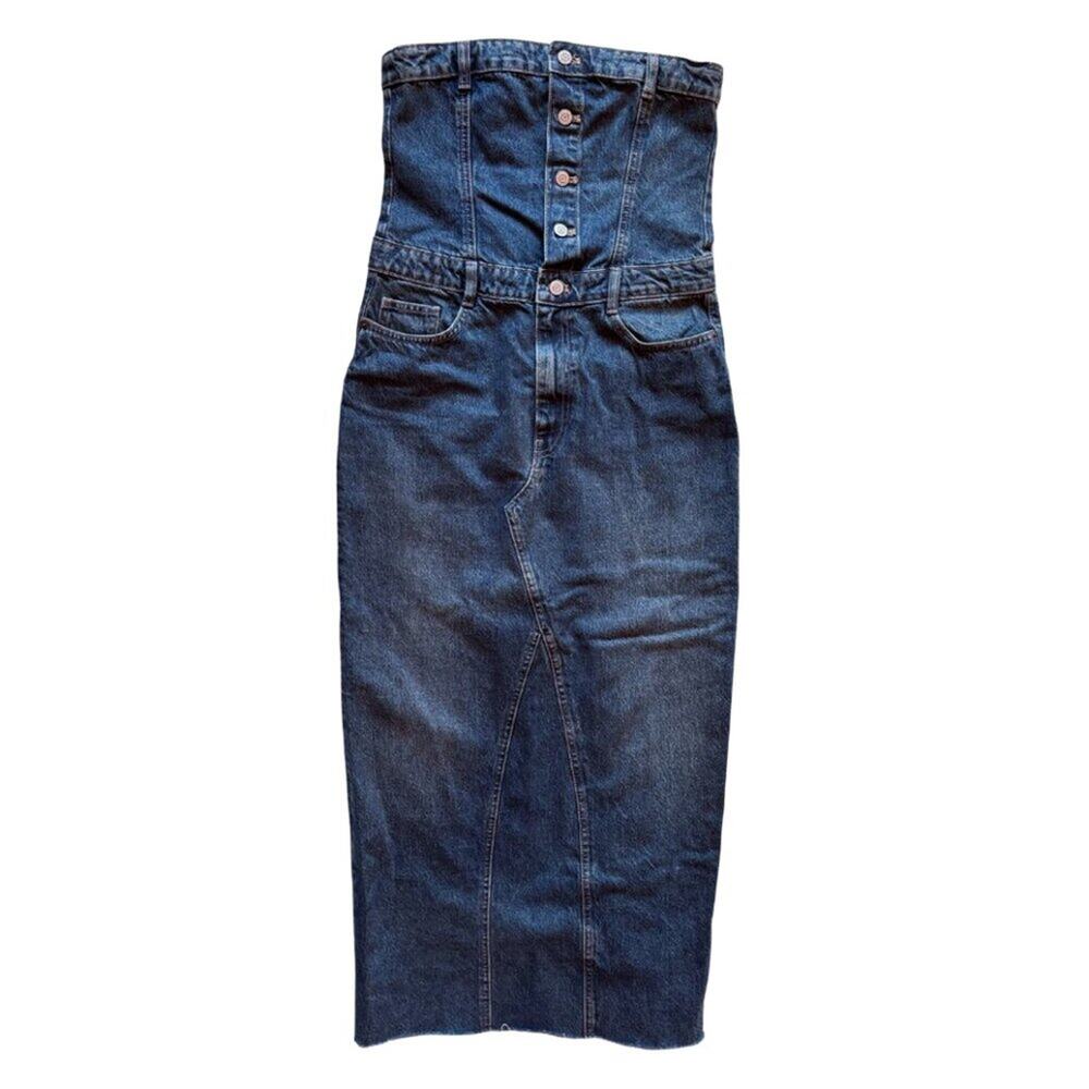 Zara Bustier Denim Dress with unfinished hem , Large